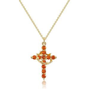 Perfect Gifts Women's Crown M07 Ruby Cross Necklace Gold Plated Faith Jewelry